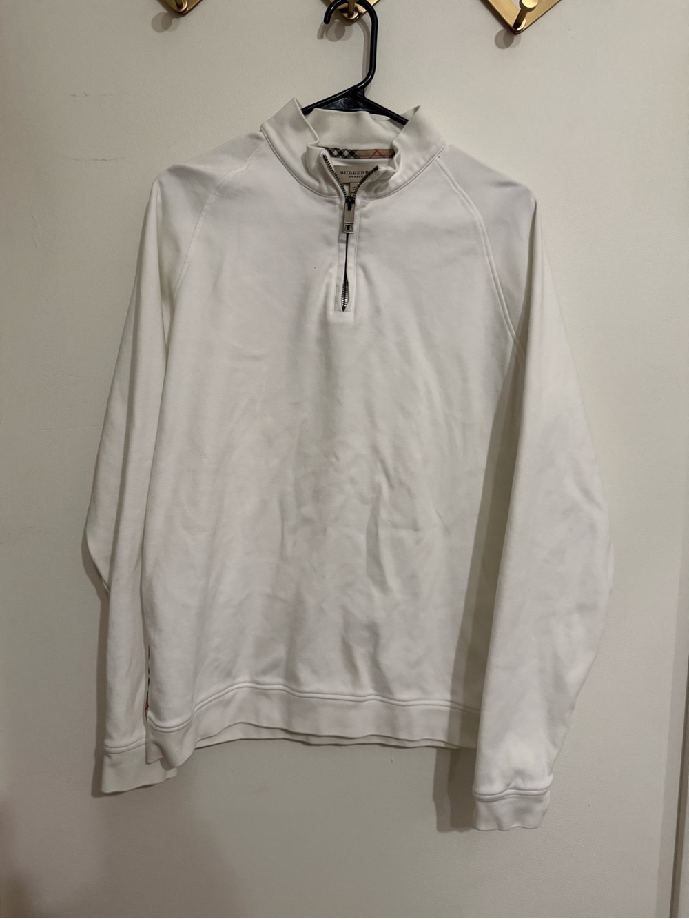 Burberry White Half-Zip Mock Neck Sweater
